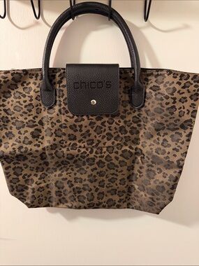 Chico's Brown and Black Leopard Tote with Black Trim